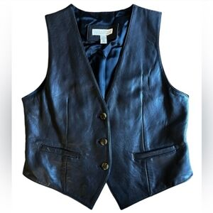 VALERIE STEVENS New Zealand Lambskin Black Leather Vest button Women's Size M